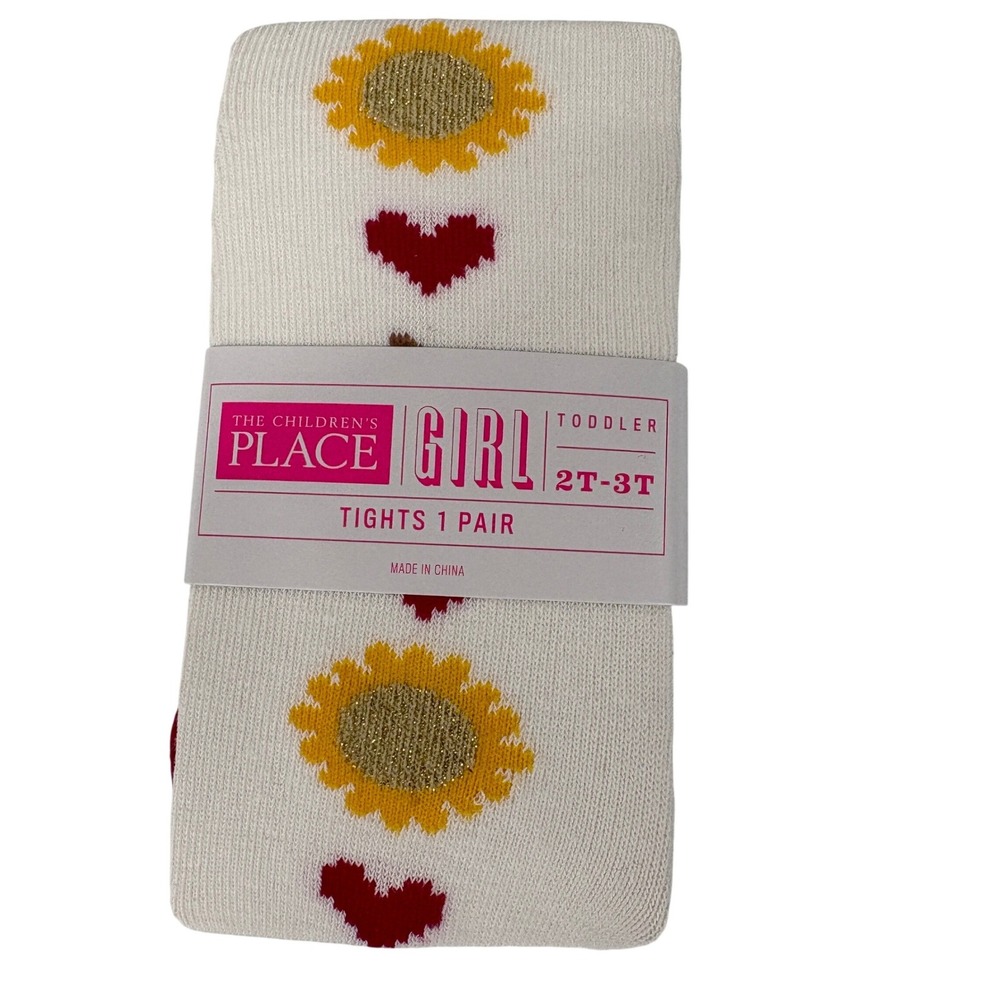 The Childrens Place Toddler Girl Tights 2T-3T White Pumpkin Sunflower Heart‎ New